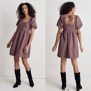 Madewell Floral Quilted Puff-Sleeve Mini Dress, Fig, Large